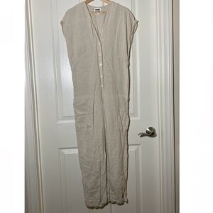 Bimba Y Lola Linen Jumpsuit Lagenlook Minimalist Creme Small S Oversized Neutral